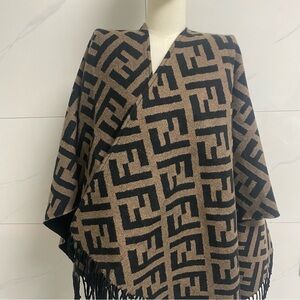 Fendi Designer Black and Brown Patterned Shawl